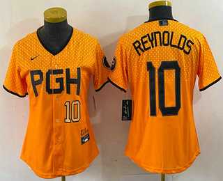 Women%27s Pittsburgh Pirates #10 Bryan Reynolds Number Yellowd 2023 City Connect Stitched Jersey2